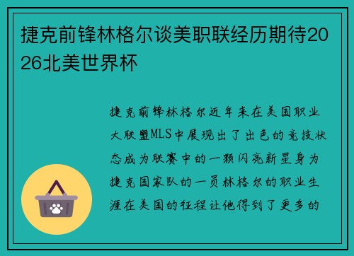 捷克前锋林格尔谈美职联经历期待2026北美世界杯 捷克前锋林格尔谈美职联经历期待2026北美世界杯